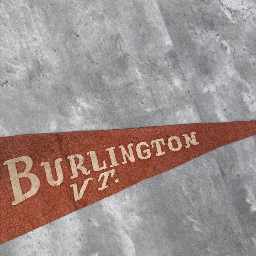 Vintage Burlington Vermont Native American Chief Graphic Pennant Flag 1930s
